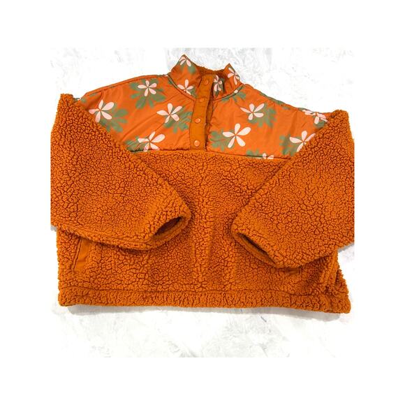 PacSun Tops - Pacsun Groovy Floral Half Snap Sherpa Fleece Sweatshirt